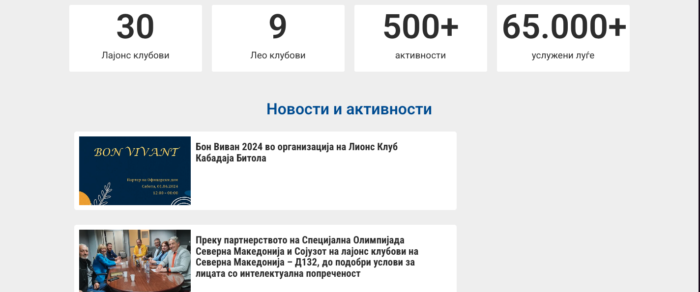 Веб-страница за Лајонс Клубови Македонија